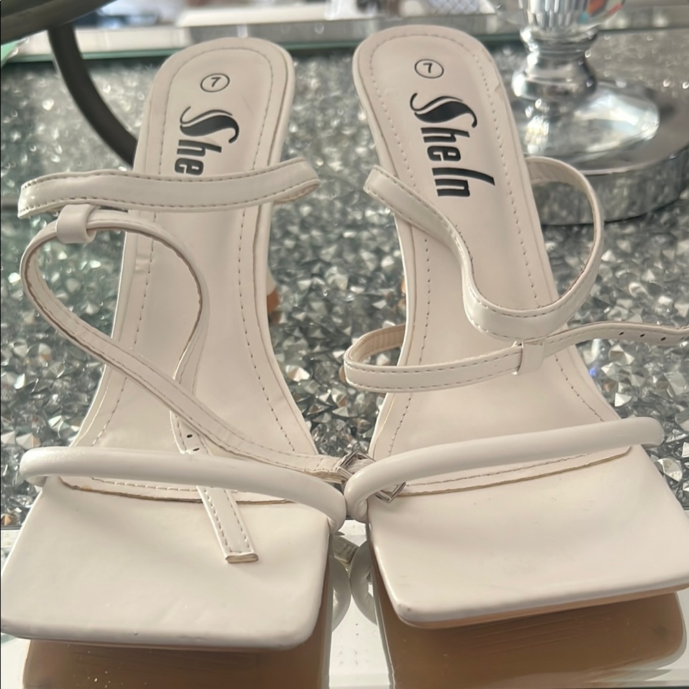 Ella White Strappy Square-Toe Heeled Sandals